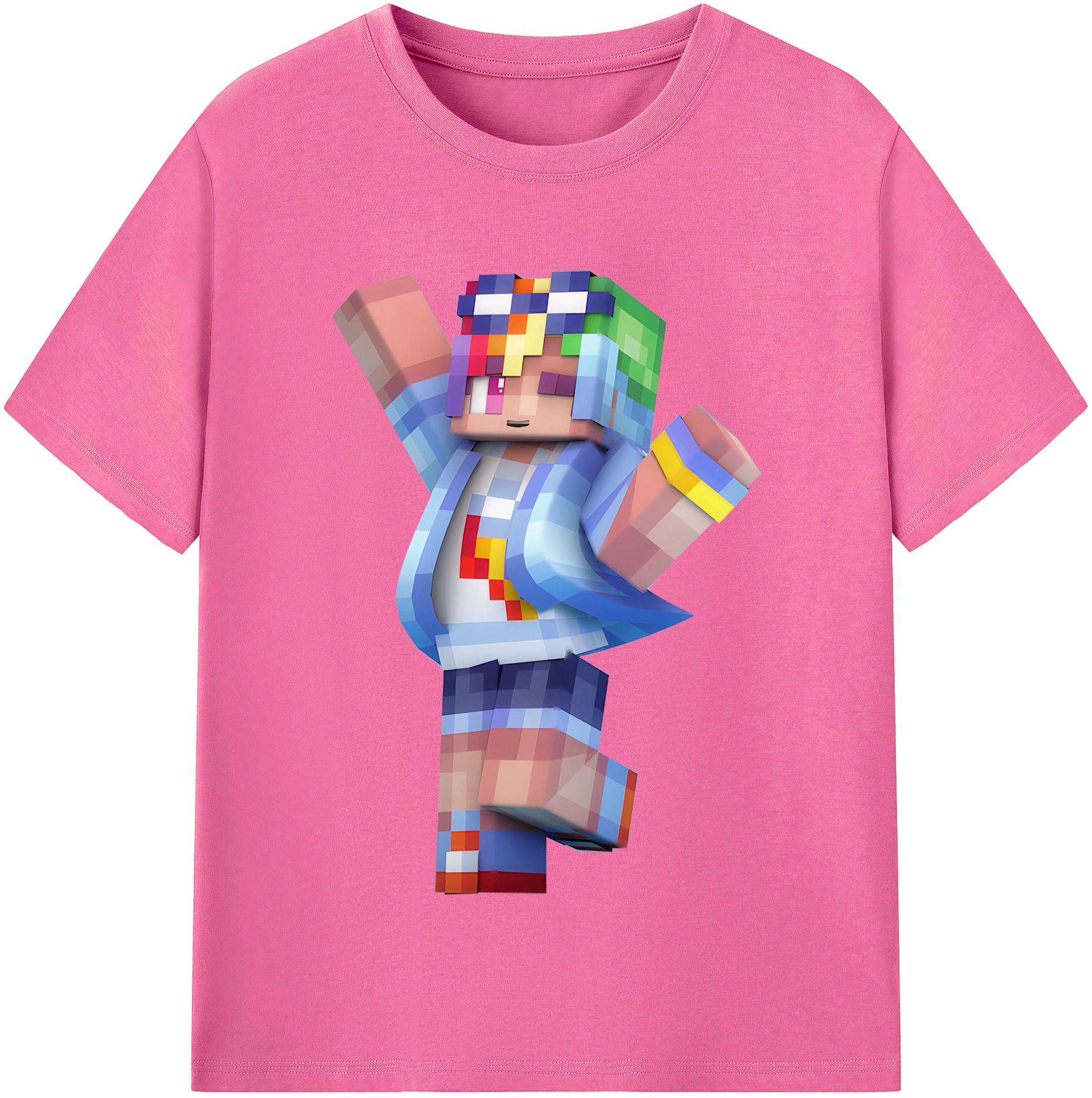 （画像用） マインクラフト ブロックの世界 Minecraft MC Block world レディースカジュアルプリントTシャツ（綿100％）